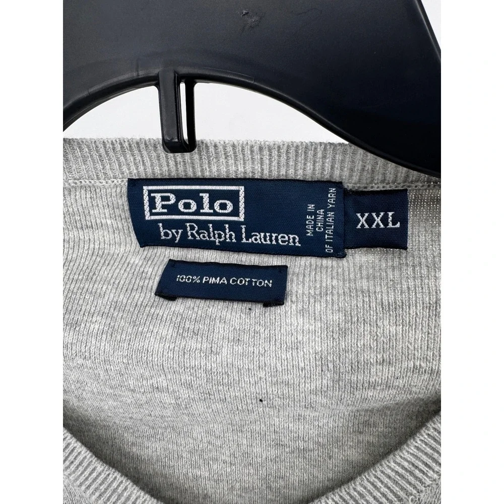 Polo by Ralph Lauren Sweater Mens XXL V Neck Gray‎ Pima Cotton Sweater Classic